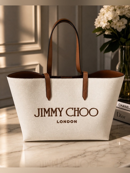 Jimmy Choo Handbags - Jimmy Choo Canvas Logo Tote Ecru Tan NEW
